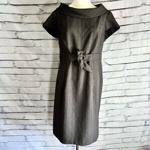 Karin Stevens Gray Pinstripe Sheath Dress Tie Waist Career Office Size 14